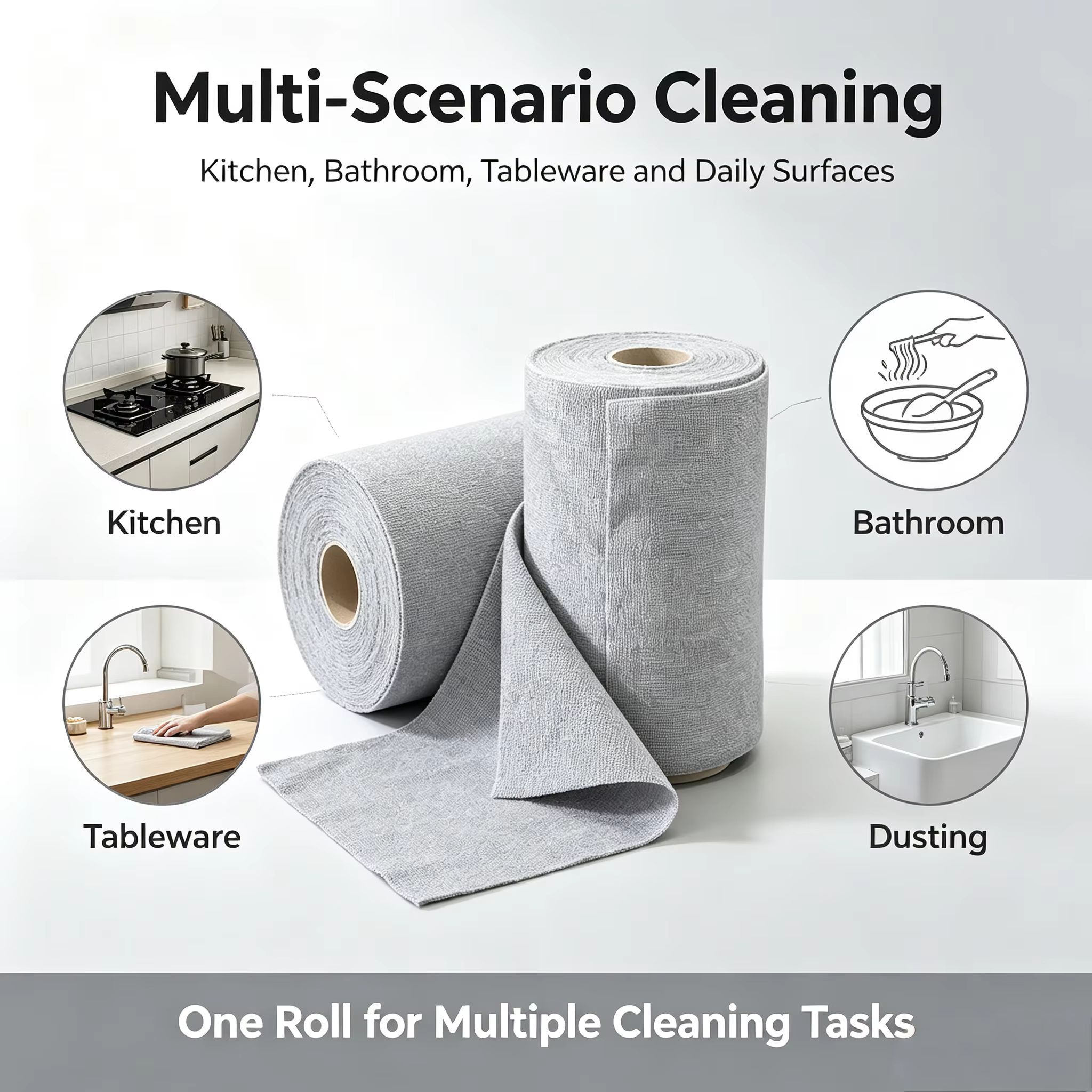20 feuilles/rouleau de torchons en microfibre – Chiffon de cuisine multifonctionnel double face