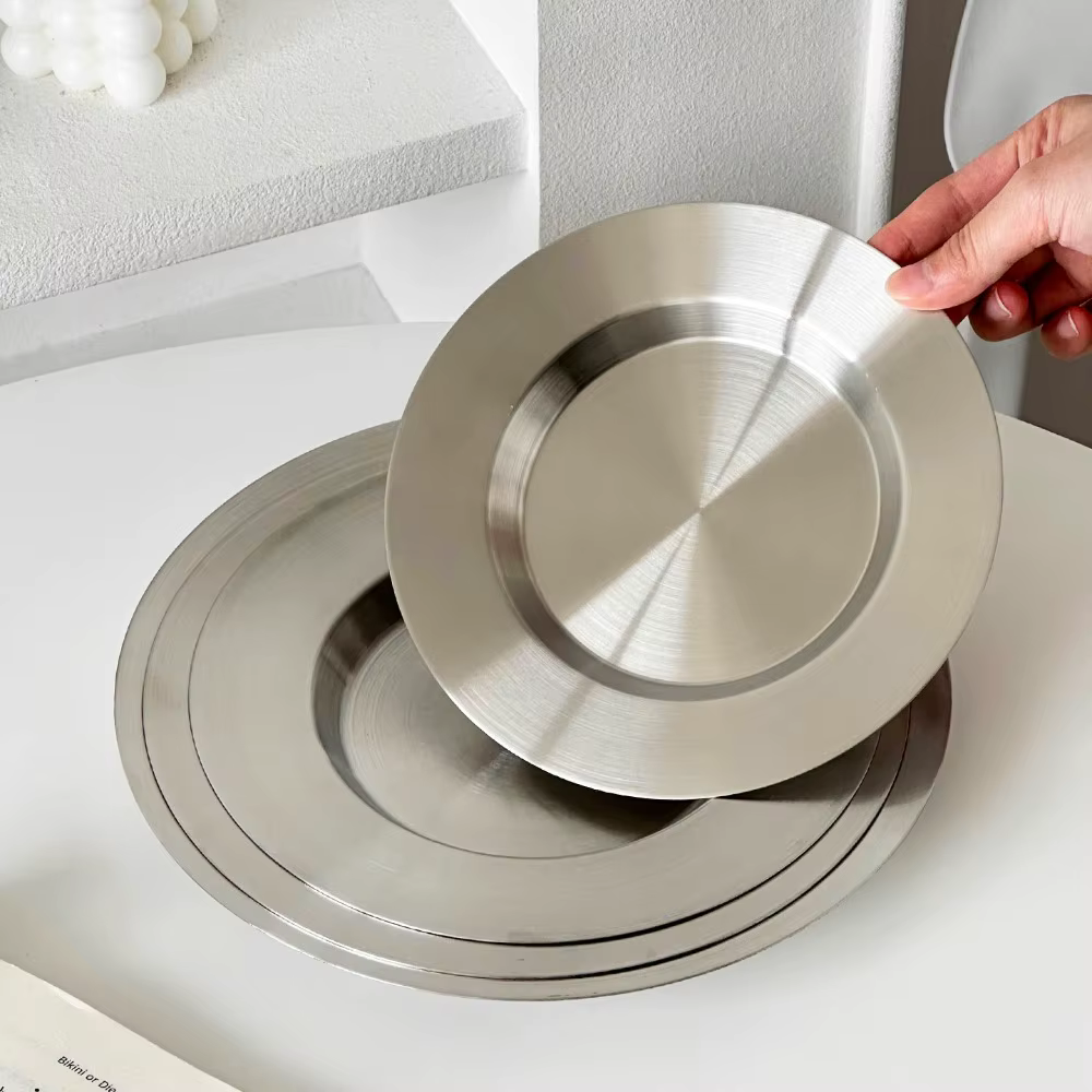 Assiette coréenne ronde en acier inoxydable pour steak