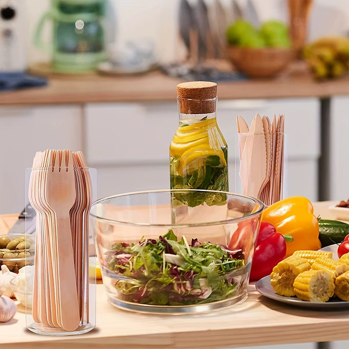 Ensemble de couverts jetables en bois de 14 cm