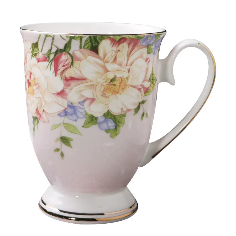 Tasse à café fleur peinte dorée en céramique de haute qualité