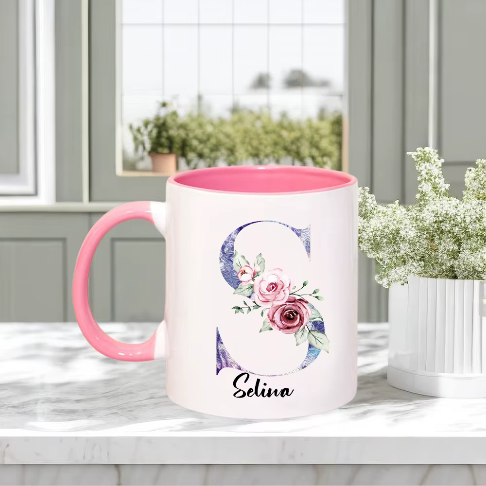 Tasse à café florale personnalisée avec nom