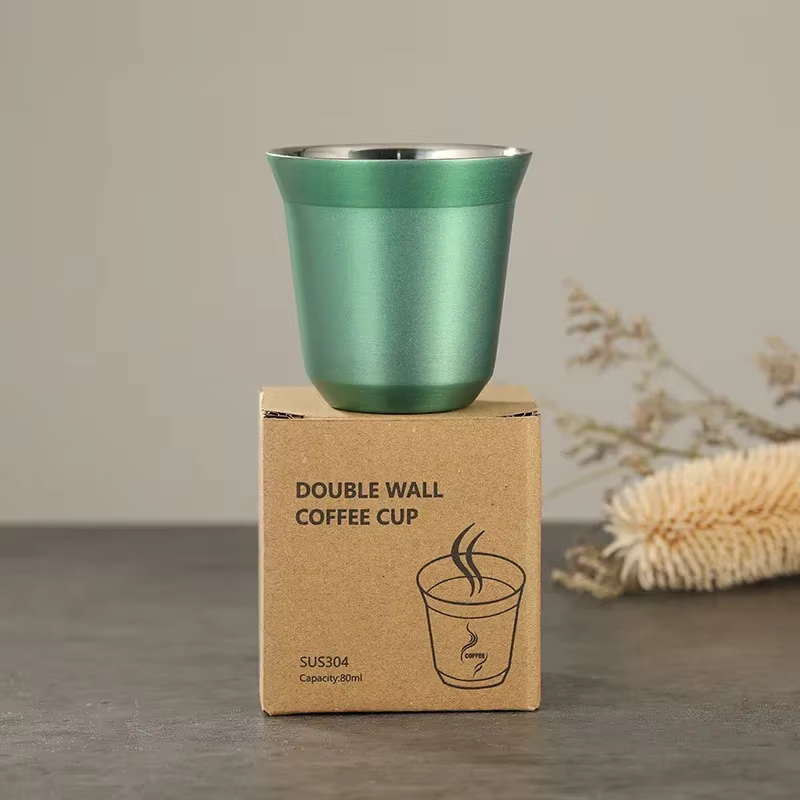 Chaud 1Pc 80 ml/160 ml tasses à café de haute qualité en acier inoxydable Double paroi