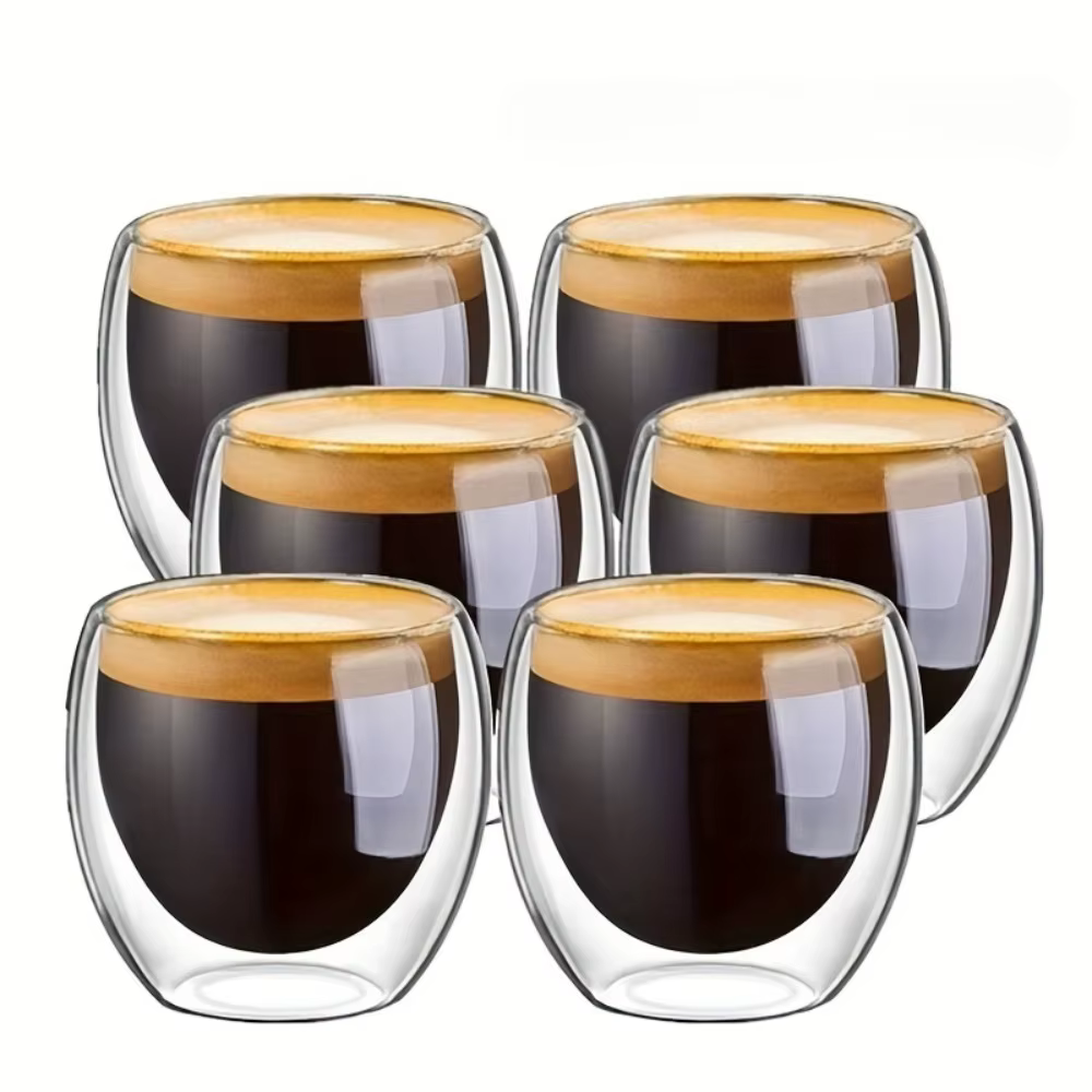 Tasses à expresso en verre transparent isolées à double paroi