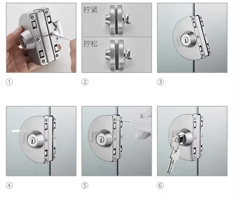 Serrure de porte marketà double 2,2 en acier inoxydable, serrure de porte ouverte en verre, sécurité en verre de bureau, 1 jeu, 10-12mm