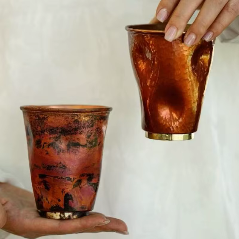 Tasse à café américaine en cuivre pur Vintage, tasse de boisson de bière de thé à Texture de forme irrégulière, vaisselle de tasse de thé à côtés droits