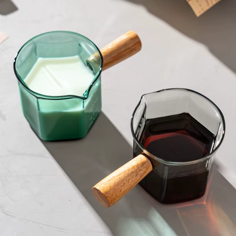 YWDL Tasse à mesurer en verre pour expresso 120 ml avec poignée en bois