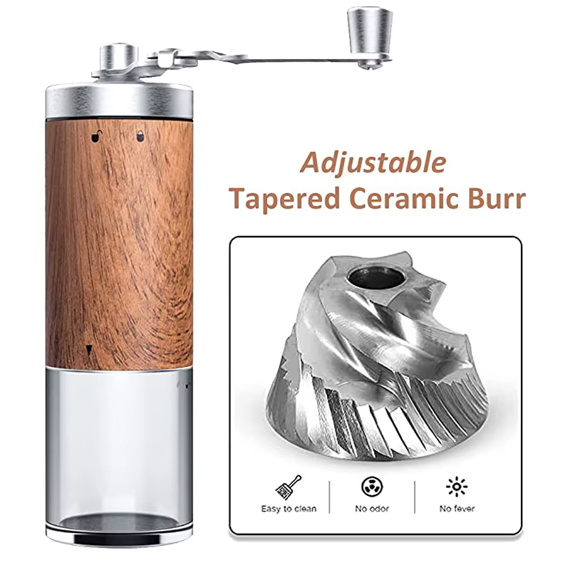 Grain de café Grain de bois portable en acier inoxydable manivelle main moulin à café moulin à outils de cuisine