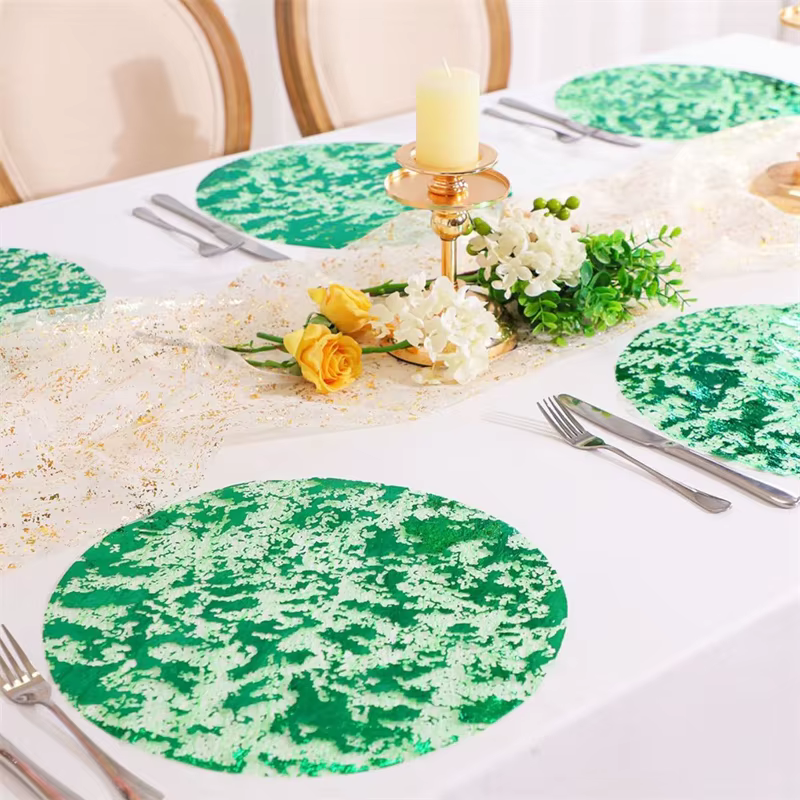 Set de Napperons Jetables Ronds en Feuille Métallique Dorée