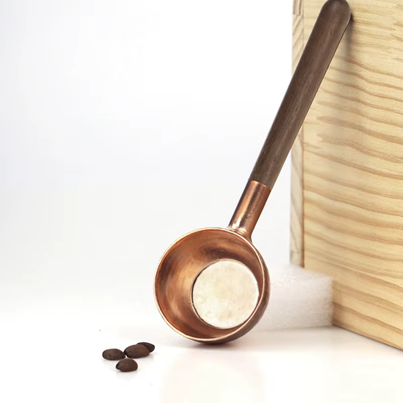 Cuillère-mesure pour grains de café, bois massif, cuivre, 10g