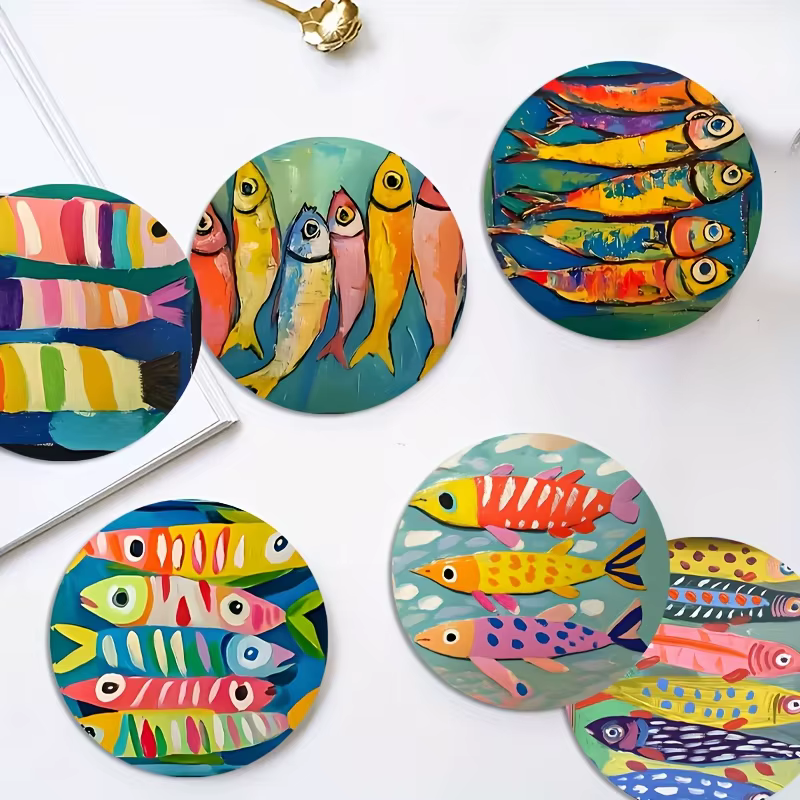 Dessous de verre circulaire en bois coloré 2D