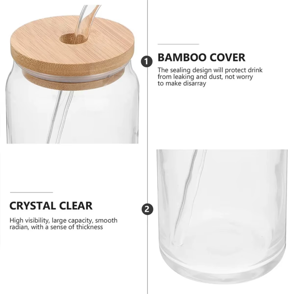 La tasse à boire en verre de 16 oz est livrée avec un couvercle en bambou et une paille