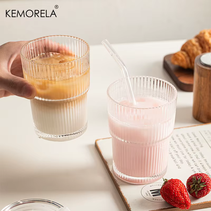 1/2 pièces 450ml tasse en verre à rayures tasses à boire