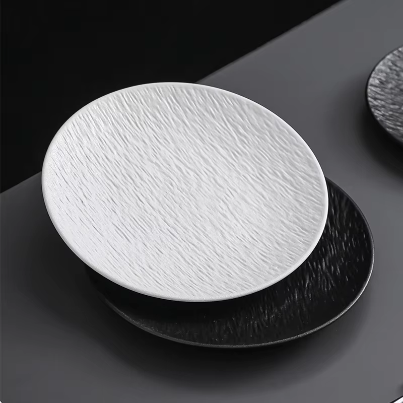 Plat noir assiette en céramique disque blanc vaisselle de restaurant occidental Barbecue