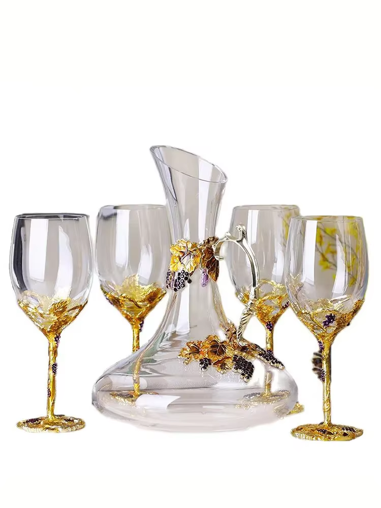 Ensemble de verres à vin rouge en cristal avec document en émail créatif