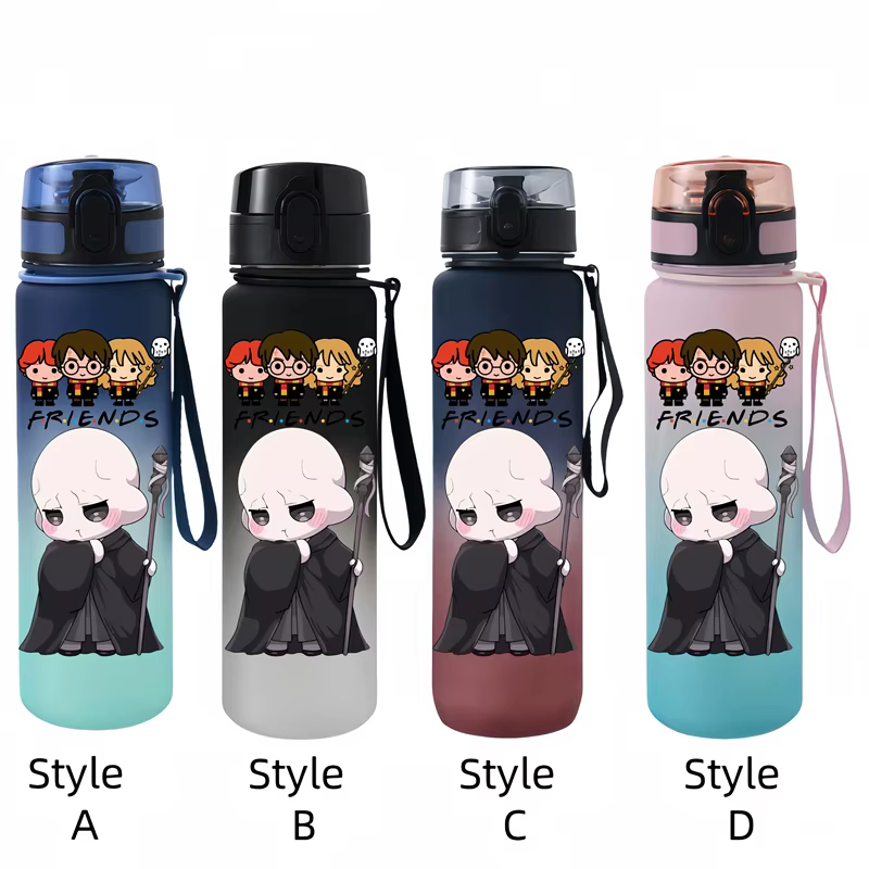 Tasse d'eau Portable avec personnages d'anime Harry Potter de 650ML, bouteille d'eau anti-goutte en plastique de grande capacité pour Sports de plein air pour enfants