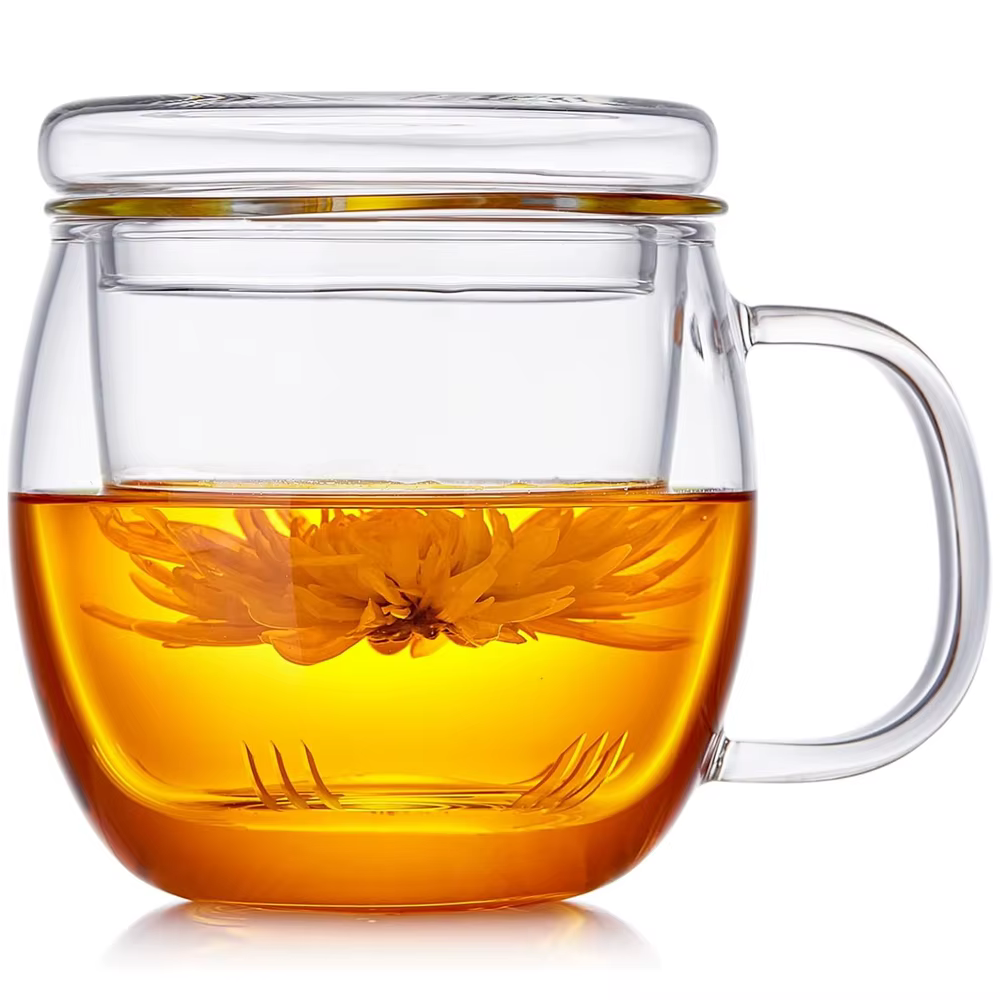 Tasse à thé en verre avec infuseur et couvercle 11oz/350ml