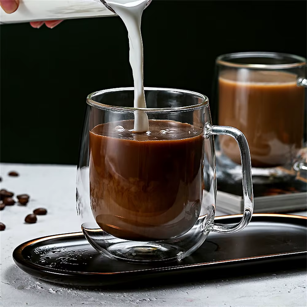 Tasse à café en verre à Double paroi avec poignée