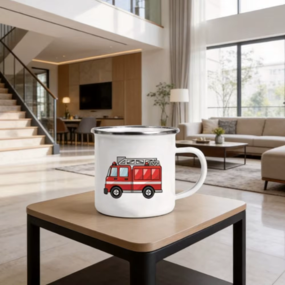 Tasses à café pour le petit-déjeuner, tasses à bière, tasses à thé, mugs en émail, vaisselle à boisson, avec motif d'excavatrice de dessin animé, amusantes, de voyage, mignonnes, originales, style ani