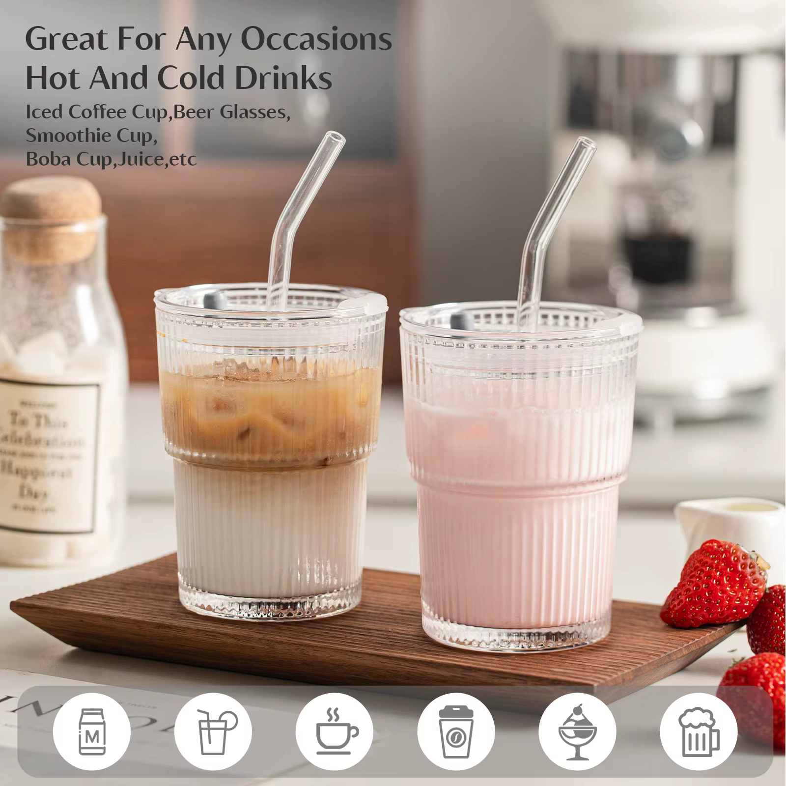 1/2 pièces 450ml tasse en verre à rayures tasses à boire