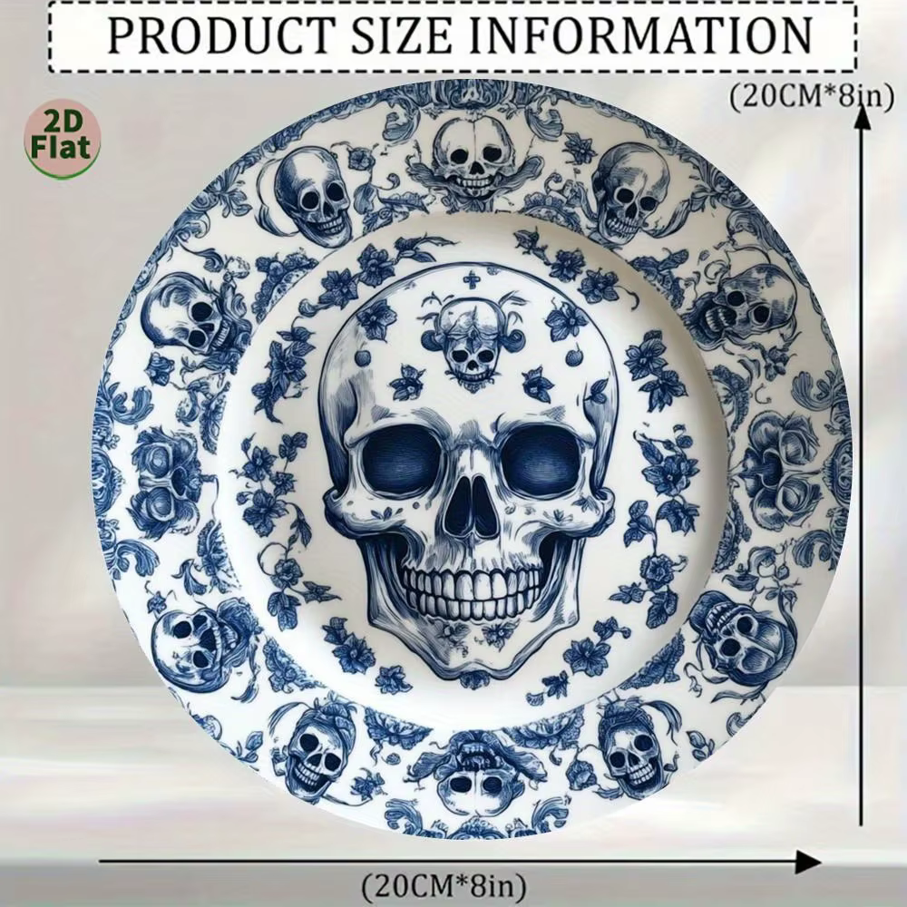 Plaque Vintage squelette Floral bleu et blanc