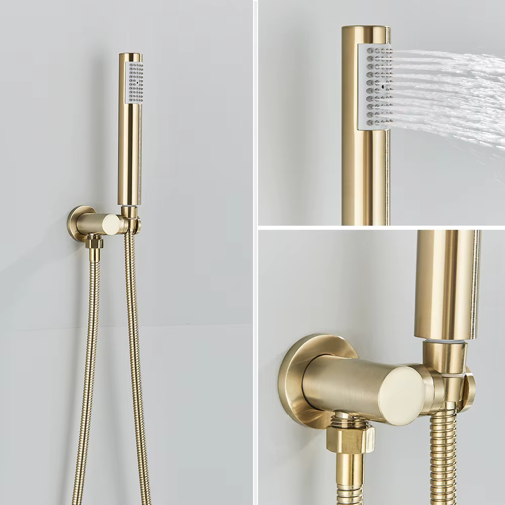 Pommeau de douche à main en plastique ABS, or brossé, tuyau de douche en acier inoxydable de 150cm, accessoire de robinet mural