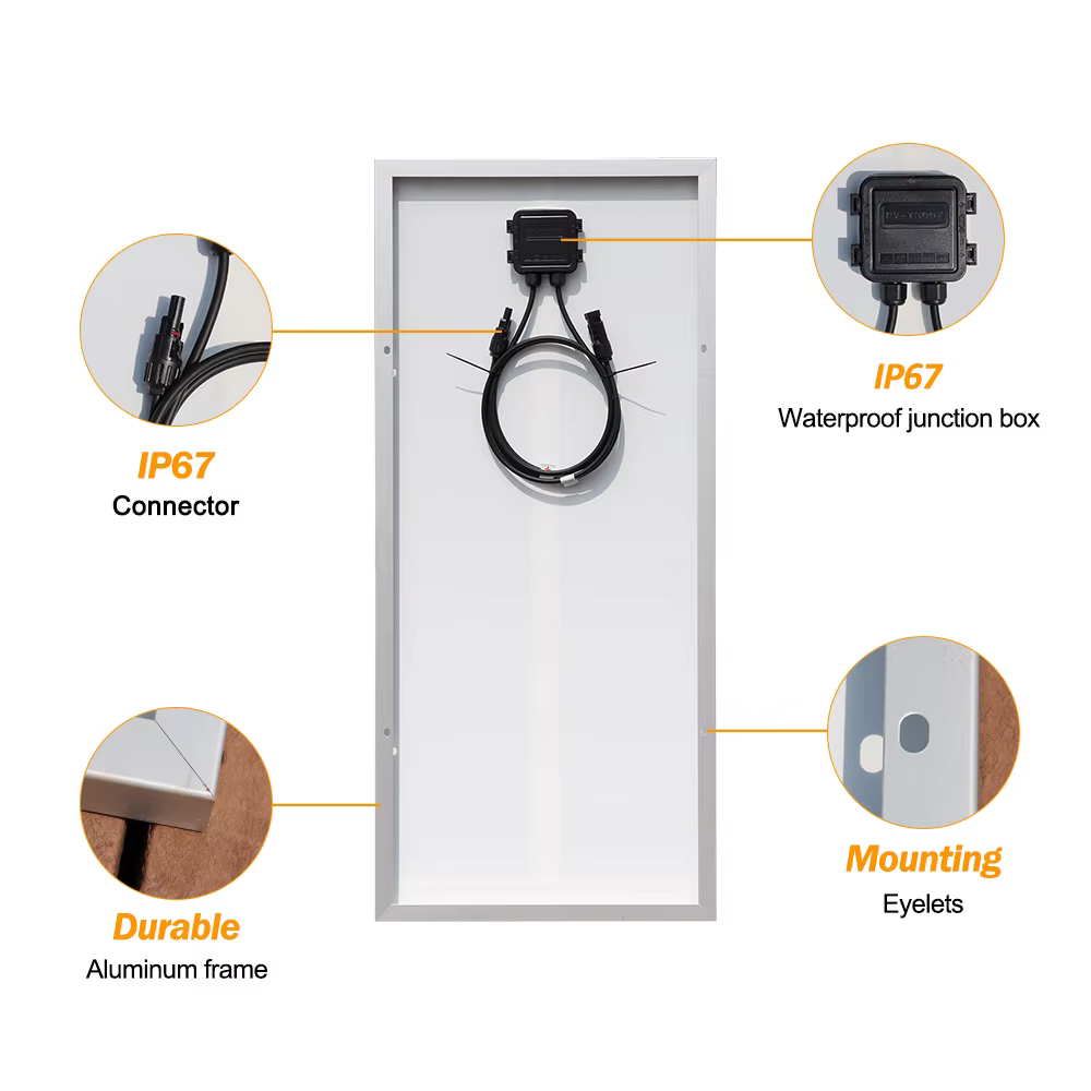 Panneau Solaire 50W /【50W /100W 12V Panneau Solaire Kit】50W 19.8V Chargeur Solaire Set: 50W Mono Panneaux Solaires Intégrant Régulateur de Charge PWM+2 Paires Câble,Charge PV Kit pour Batteries GEL, A