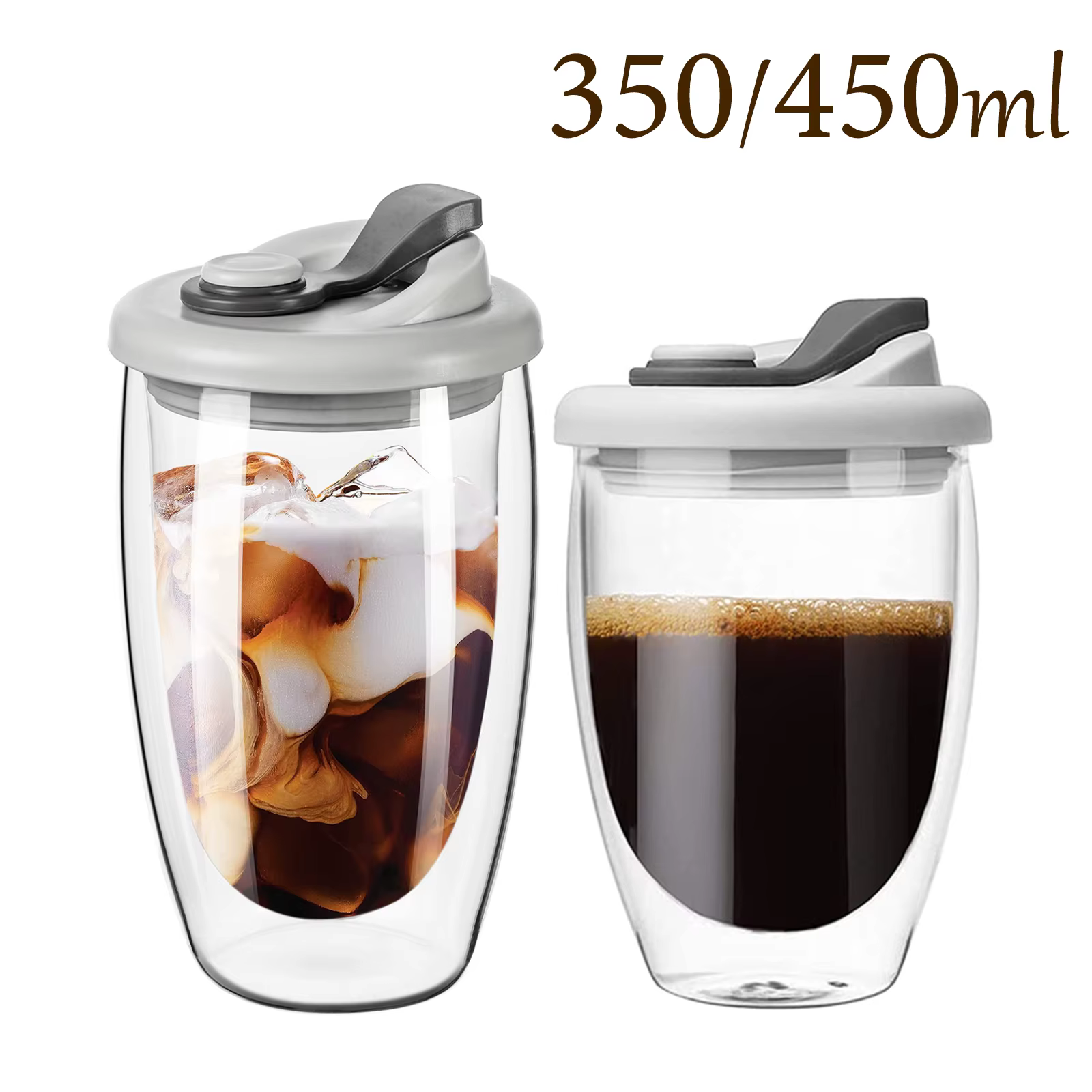 Tasses à café en verre à Double paroi de 12/15OZ avec bec
