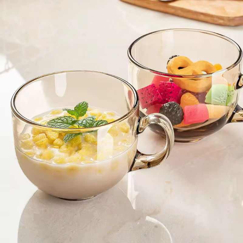 Tasses de petit-déjeuner en verre de grande capacité pour usage domestique