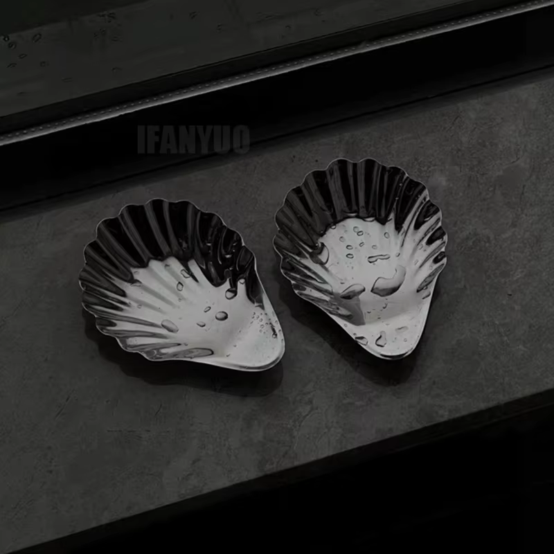 Assiette à vaisselle en acier inoxydable en forme de coquille pour Desserts
