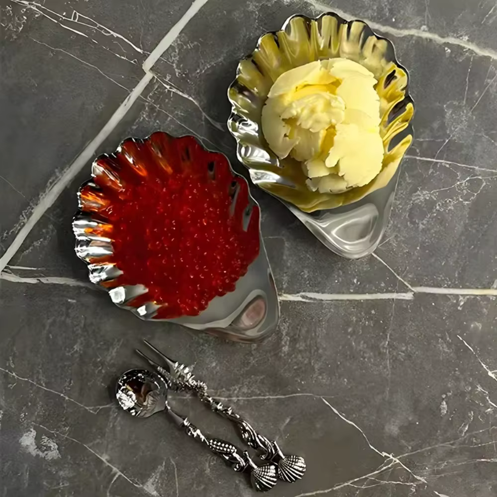 Plat à dessert en forme de coquille en acier inoxydable 304