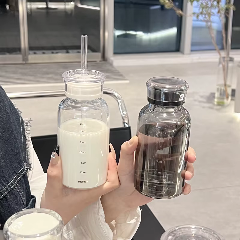 Grande bouteille d'eau en verre avec paille de 300/500/750ml
