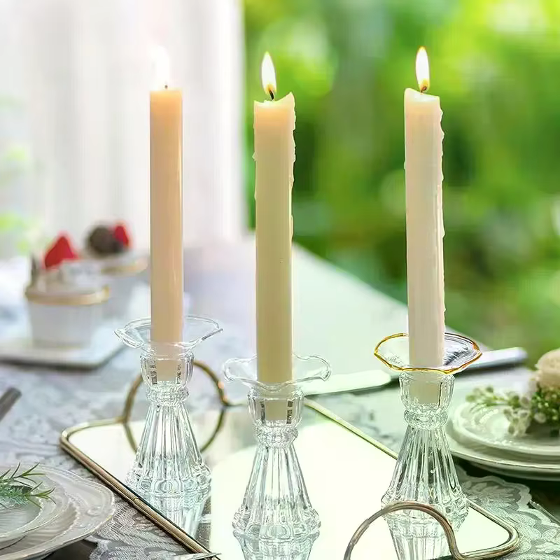 Ensemble de 3 porte-bougies en verre avec attrape-cire