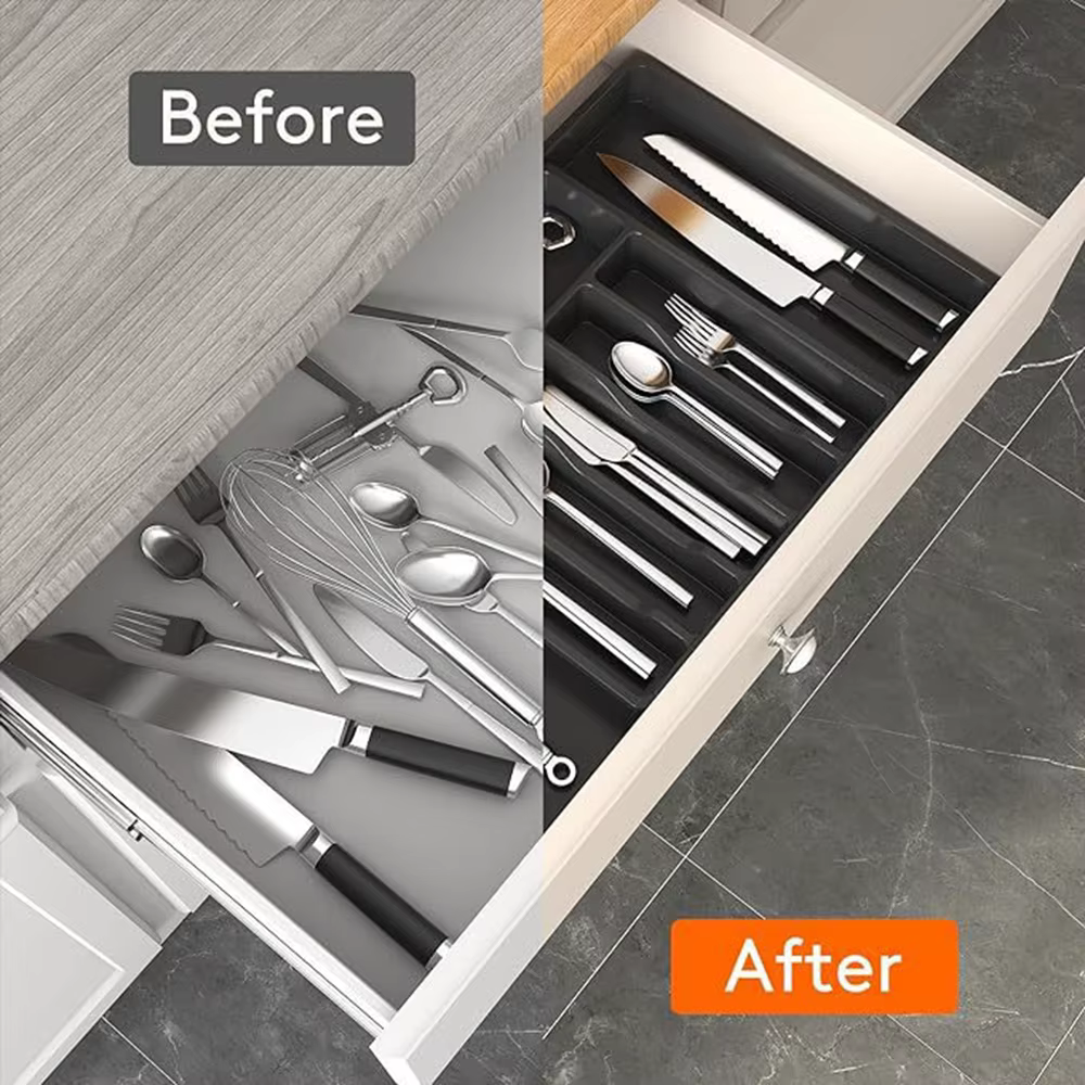 1 pièce Organisateur de couverts et ustensiles de cuisine réglable et amélioré pour comptoir