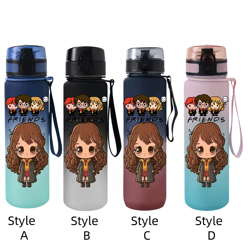 Tasse d'eau Portable avec personnages d'anime Harry Potter de 650ML, bouteille d'eau anti-goutte en plastique de grande capacité pour Sports de plein air pour enfants