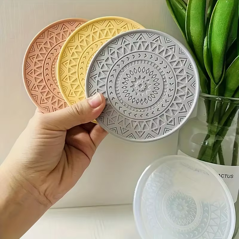 Moule rond en Silicone pour dessous de verre à fleurs