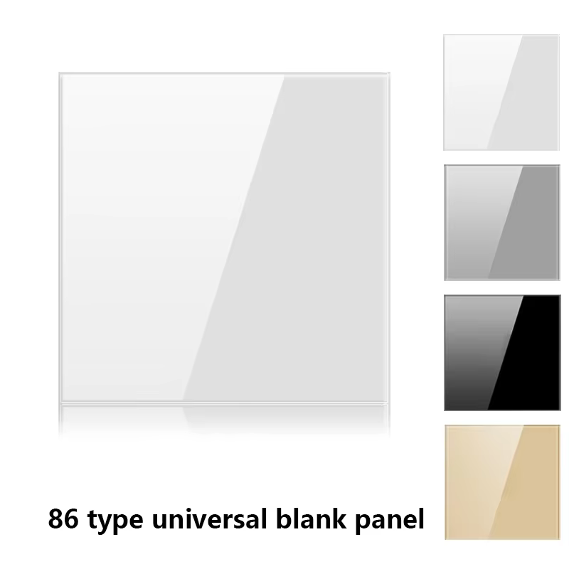 Panneau d'occlusion blanc avec plaque de fer d'installation, panneau de prise de commutateur en verre trempé cristal, blanc, noir, gris, 86mm x 86mm