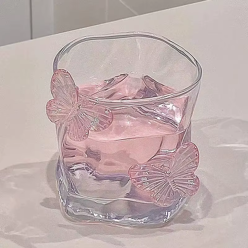 Verre torsadé Transparent papillon, tasse d'eau de haute beauté, verre de bière, jus domestique, verres à whisky, boissons froides, verrerie