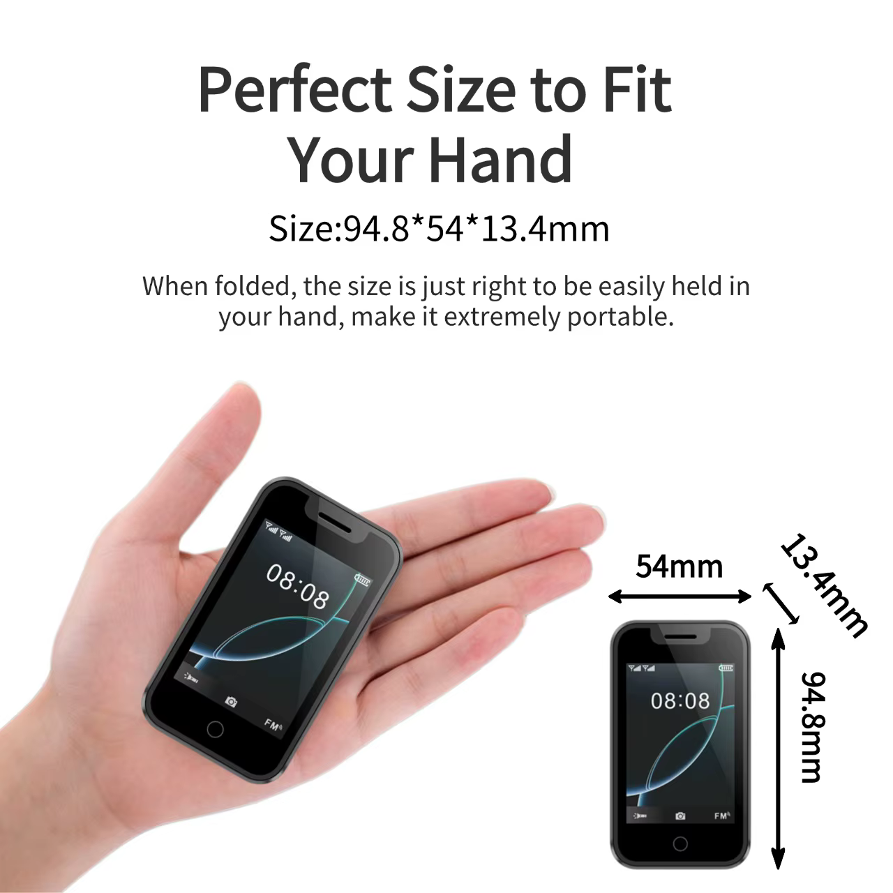 Mini téléphone portable intelligent portable, écran tactile 2.4 pouces, prise en charge double SIM, Bluetooth, appel, musique, SMS, changeur de voix, caméra, Vibration