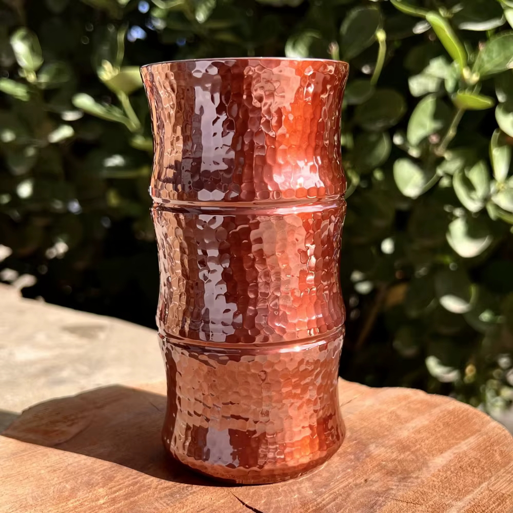Tasse à café en cuivre pur fabriquée à la main en forme de bambou