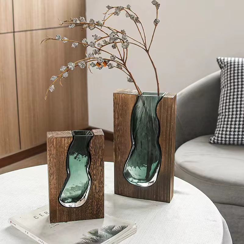 Vase en verre Transparent en bois massif