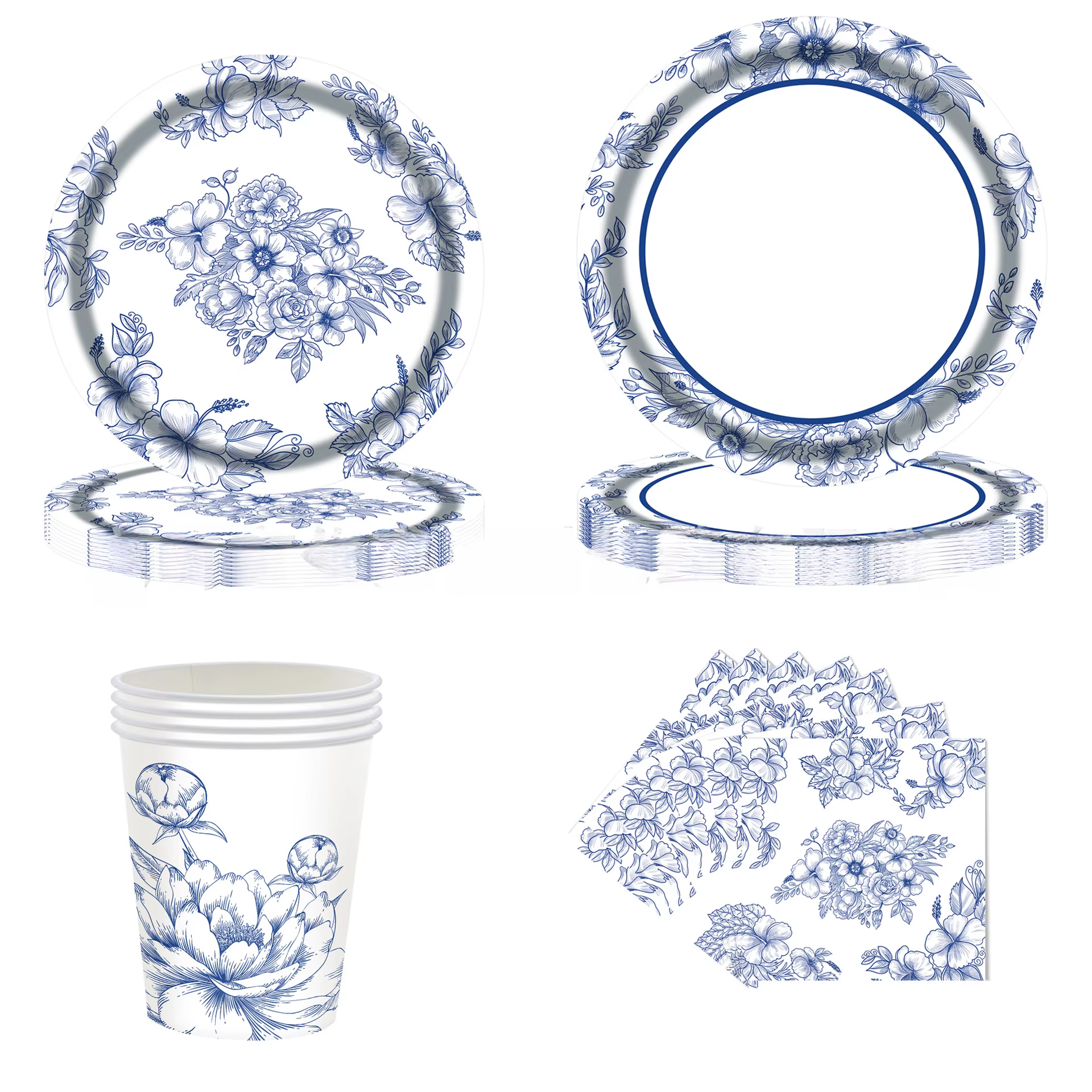 Ensemble de vaisselle de fête en porcelaine blanche et bleue minimaliste de Style chinois