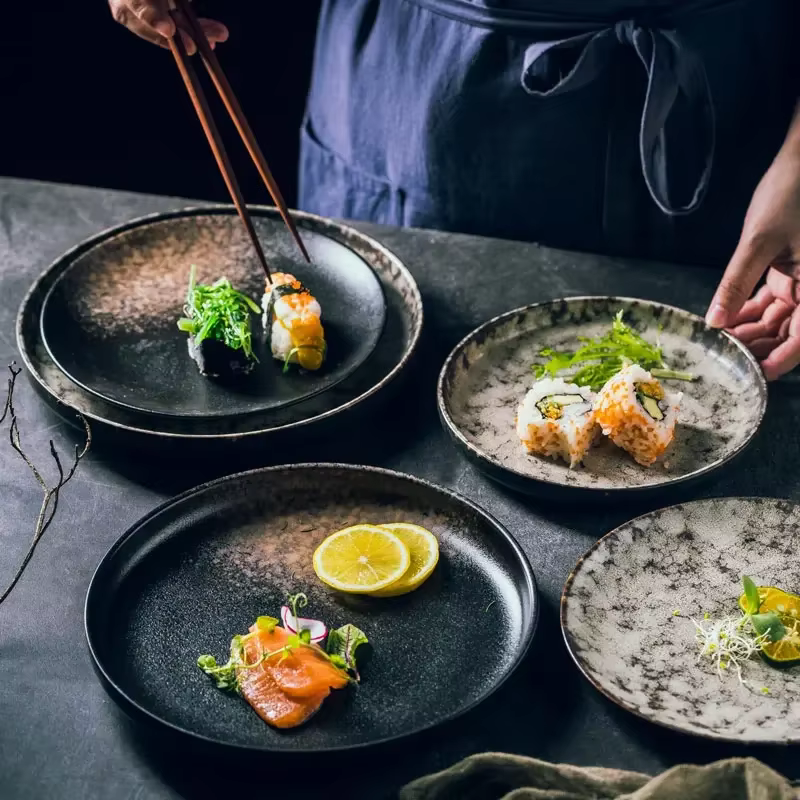 Assiette en céramique à disque de style japonais