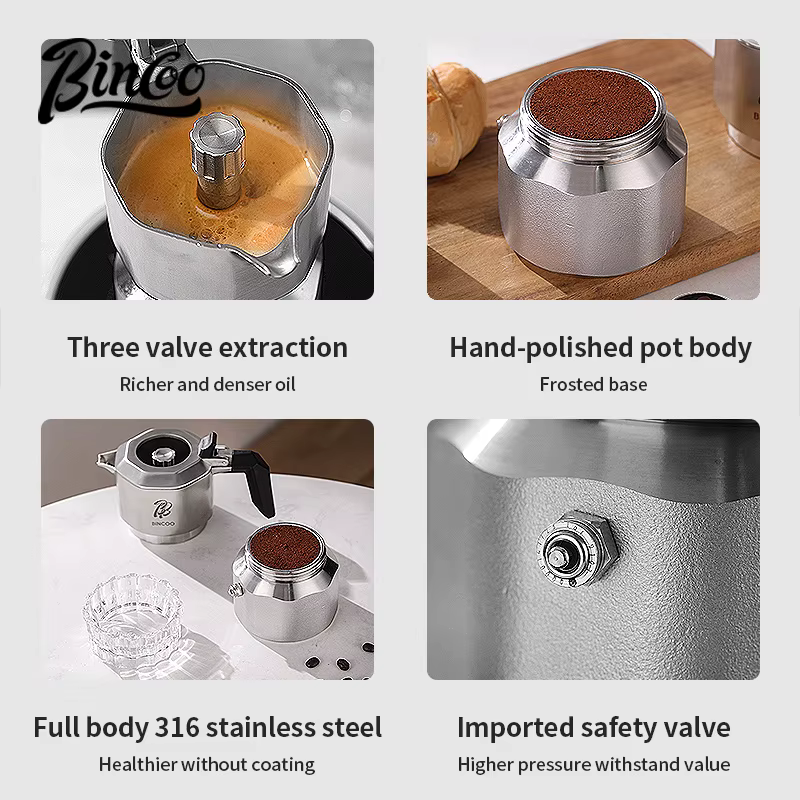 Bincoo trois vannes 316 acier inoxydable moka Pot 3.0pa concentré italien Extraction cafetière ménage