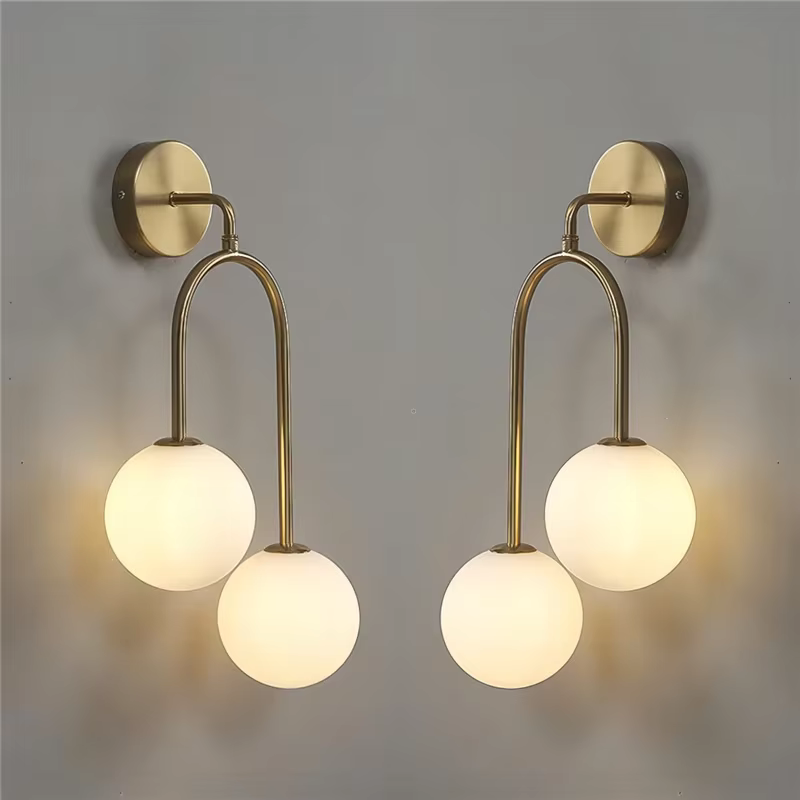 Applique murale boule de verre nordique, lampe de chevet de chambre à coucher, applique murale de fond de salon, éclairage intérieur LED avec ampoules boule blanche G9