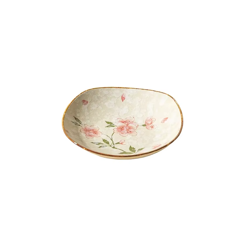 Assiette à Dessert en céramique de fleur de cerisier japonaise, accessoires de cuisine à domicile, ensemble de couverts, assiette créative et mignonne, assiette à Sushi