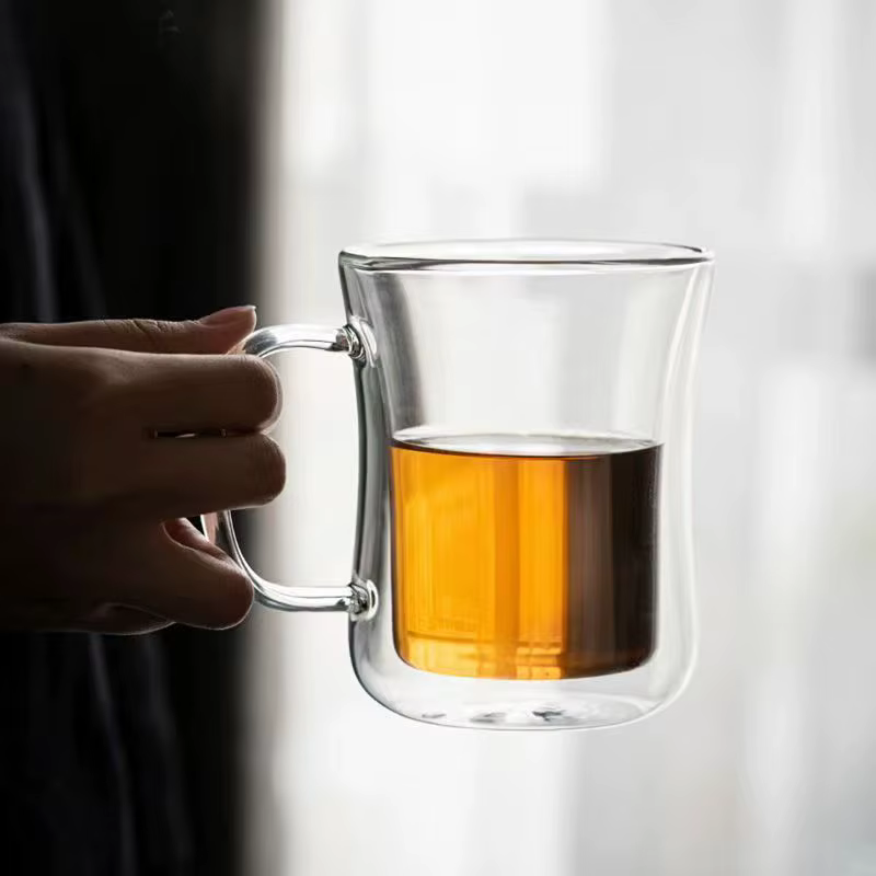 Verres transparents à double paroi en borosilicate avec poignée