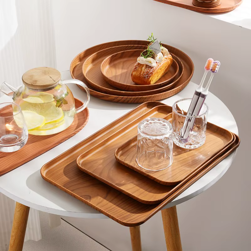 Plateau de service rectangulaire en plastique grain de bois