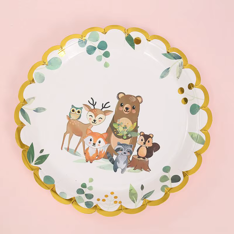 Assiettes de fête d'anniversaire en forêt, tasse, vaisselle, décor de fête d'anniversaire pour enfants, 1er Animal, forêt, Jungle, fournitures de fête prénatale