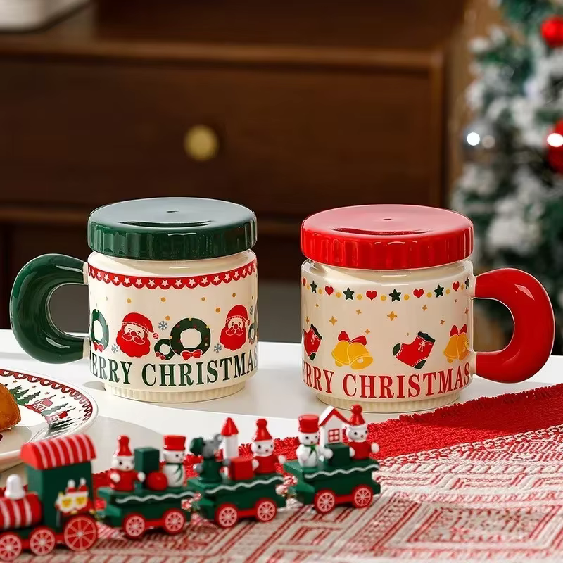 Tasse de Noël en céramique personnalisée avec couvercle