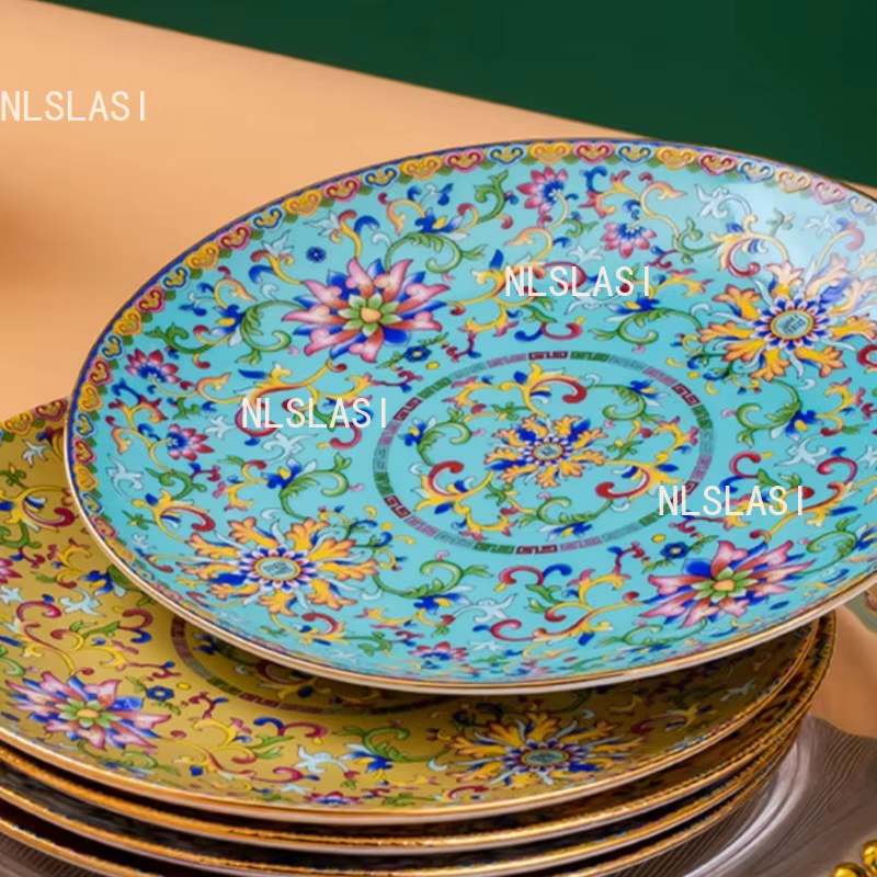 Assiette plate en céramique style palais Jingdezhen